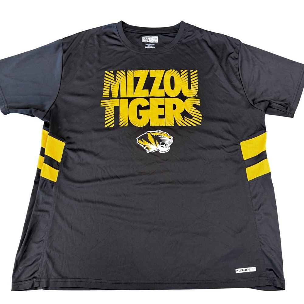 Section 101 Majestic Mizzou Tigers Mens 2XL Black Yellow Performance T-Shirt